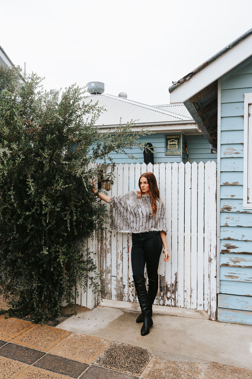 Fur Poncho - Natural Grey