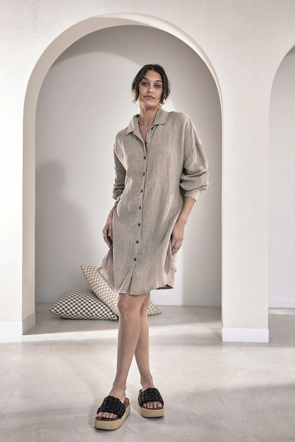 knee length dresses for ladies OCEAN VIEWS LINEN TENCEL SHIFT