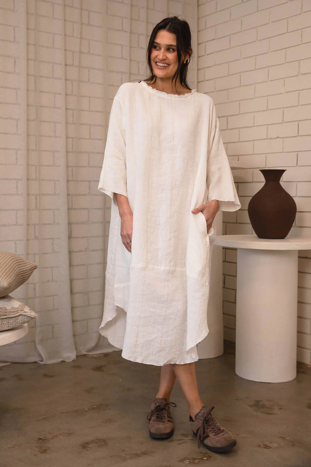 Eadie Malle Linen Dress - Carter Off White W/ Natural Tutto Bello Eadie Malle Linen Dress - Carter Off White W/ Natural Tutto Bello