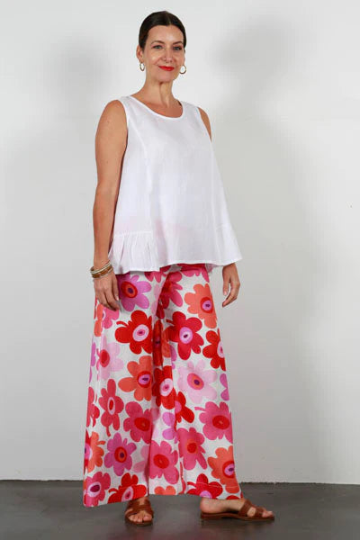 Soft Top Linen Pants - Flower Power
