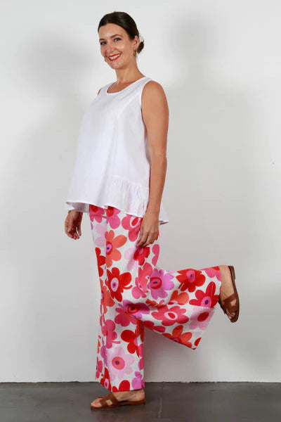 Soft Top Linen Pants - Flower Power