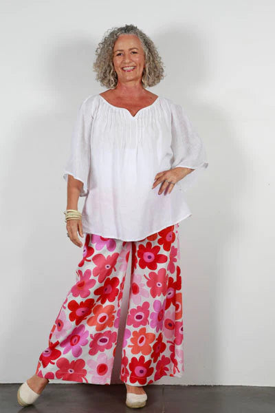Soft Top Linen Pants - Flower Power