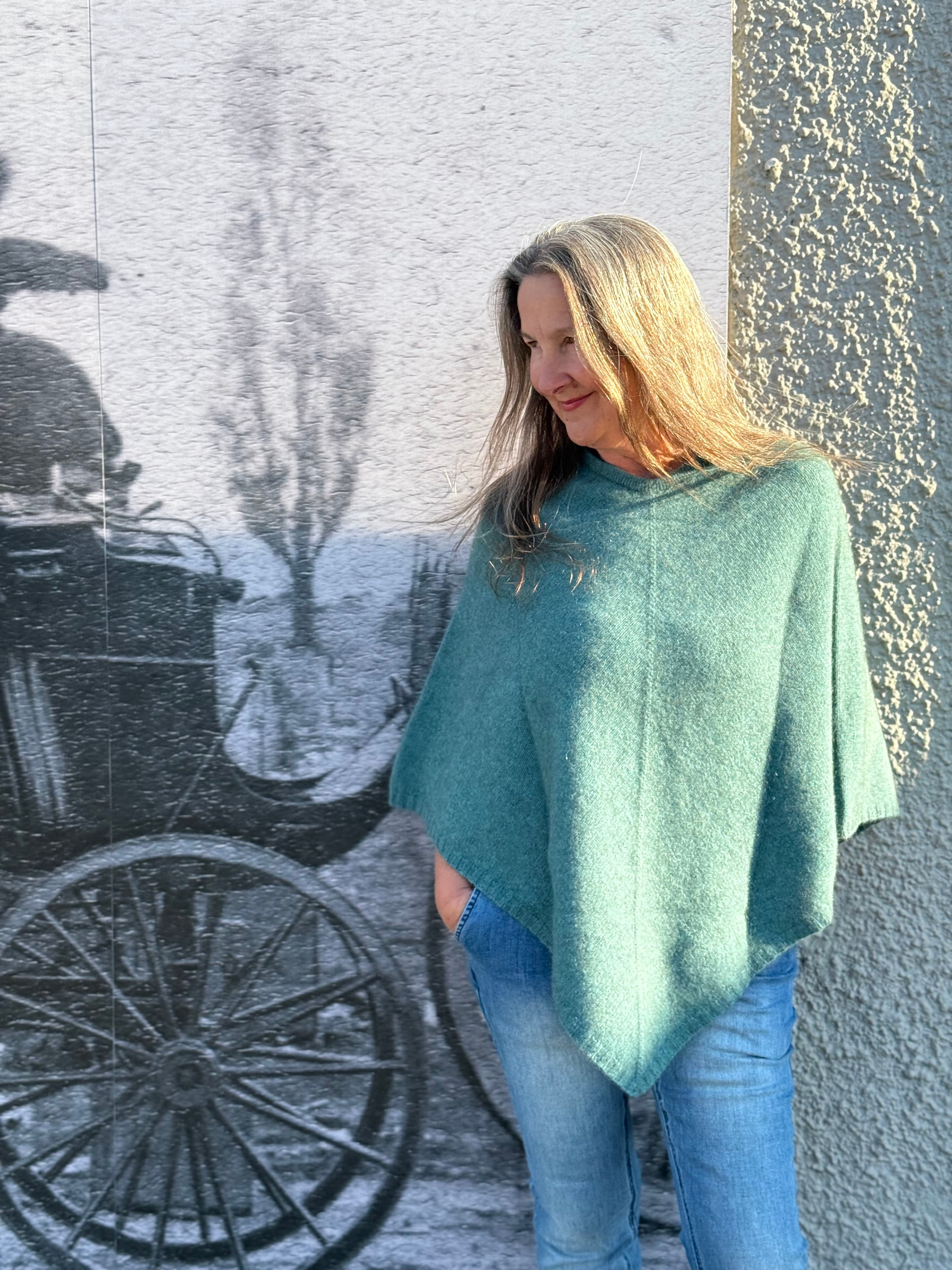 Possum/Merino Poncho - Sage