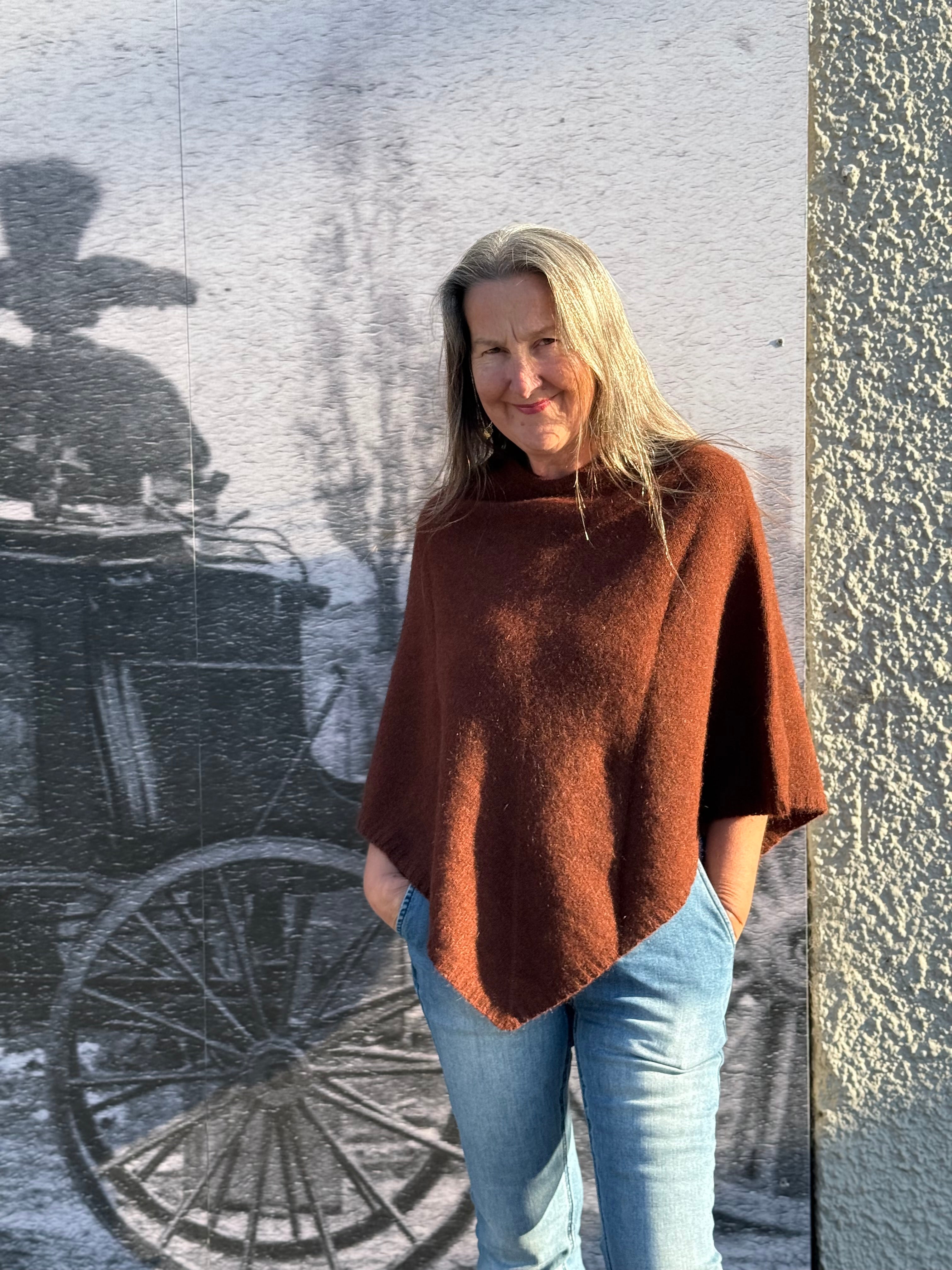 Possum/Merino Poncho - Russet
