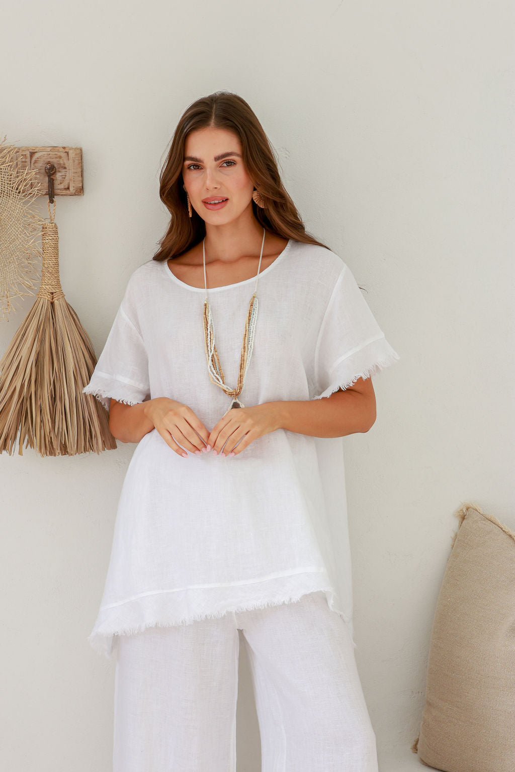 Angela Linen Top - White