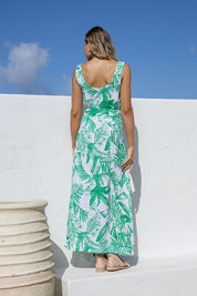 Pulsanti Linen Dress - Verde Leaf