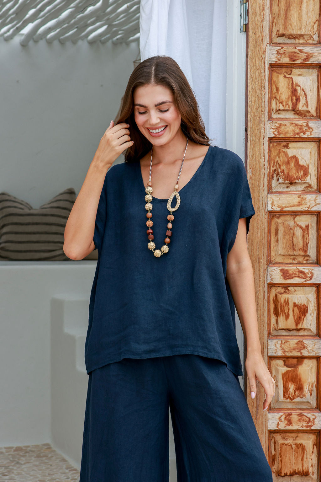 Iris Linen Top - Navy