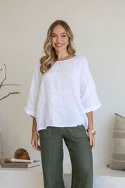 Gemma Linen Top - White