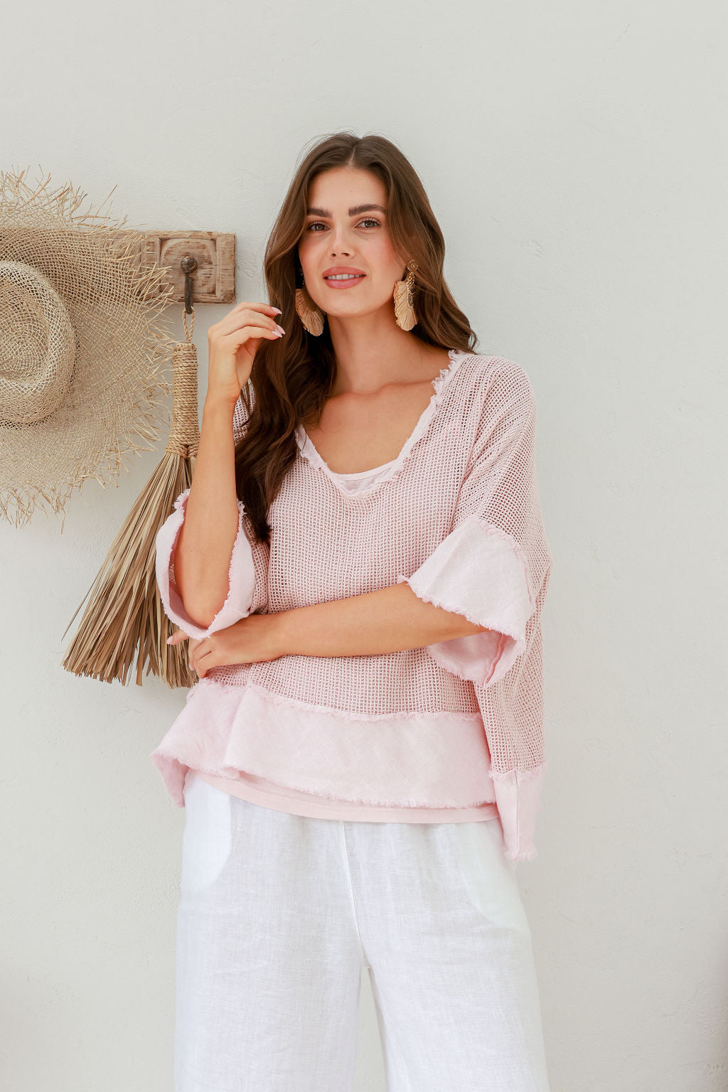 Carina Linen Top - Blush
