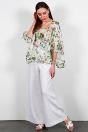 Soft Top Linen Pant - White