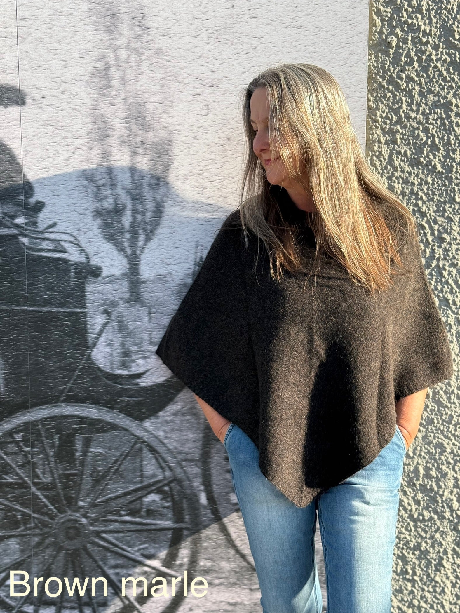 Possum/Merino Poncho - Brown Marle