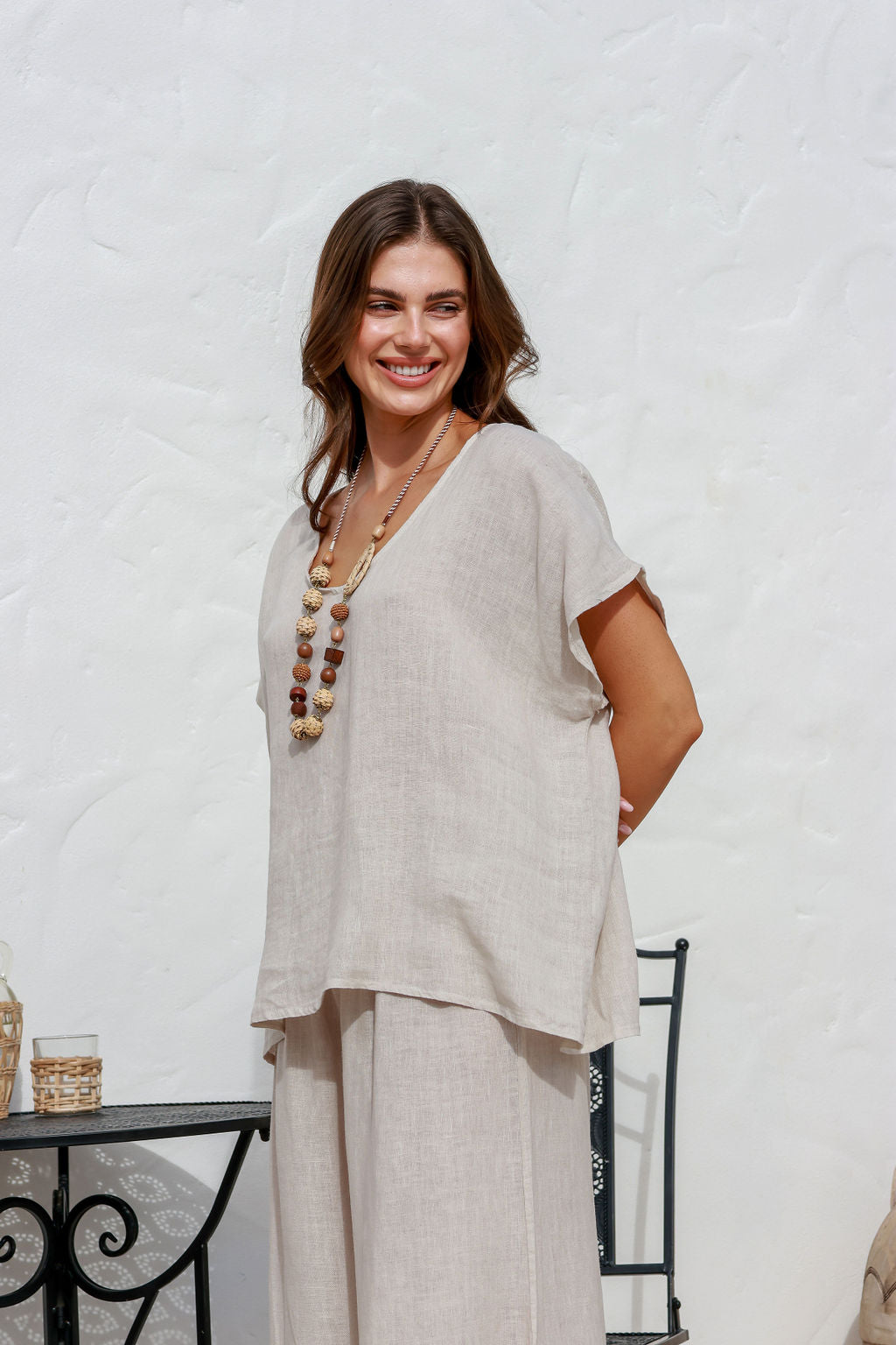 Iris Linen Top - Sand