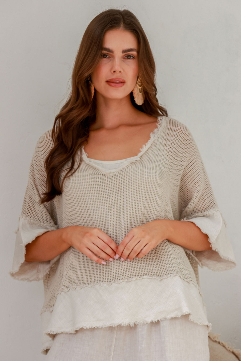 Carina Linen Top - Sand