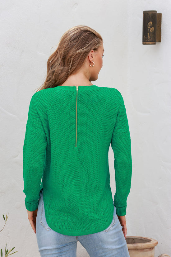 Knitted Cotton Sweater - Jade