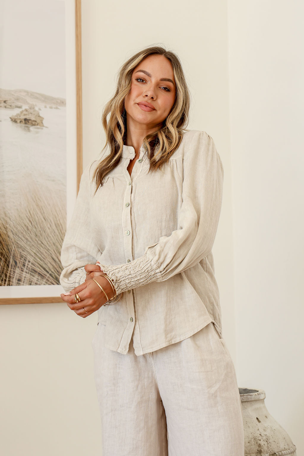 Brava Linen Top - Sand