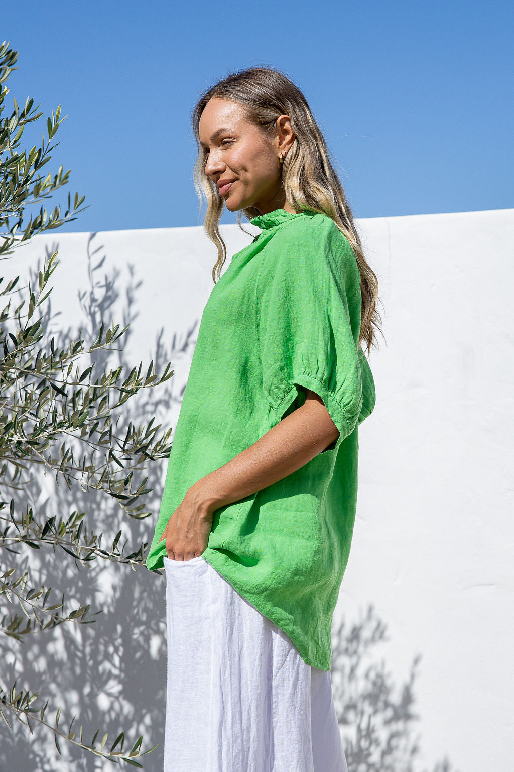 Vezzoso Linen Top - Verde