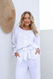 Tramonto Linen Top - White