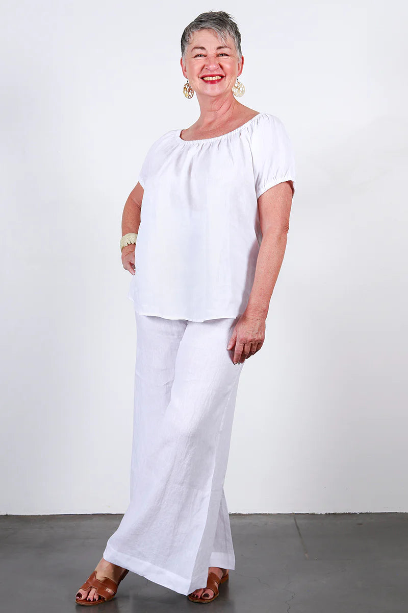 Soft Top Linen Pant - White