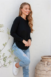 Knitted Cotton Sweater - Black