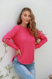 Knitted Cotton Sweater - Hot Pink