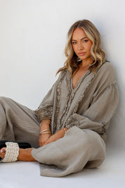 Carina Linen Top FA - Dune