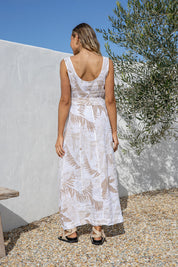 Pulsanti Linen Dress - Sand Leaf