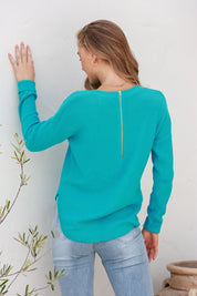 Knitted Cotton Sweater - Aqua