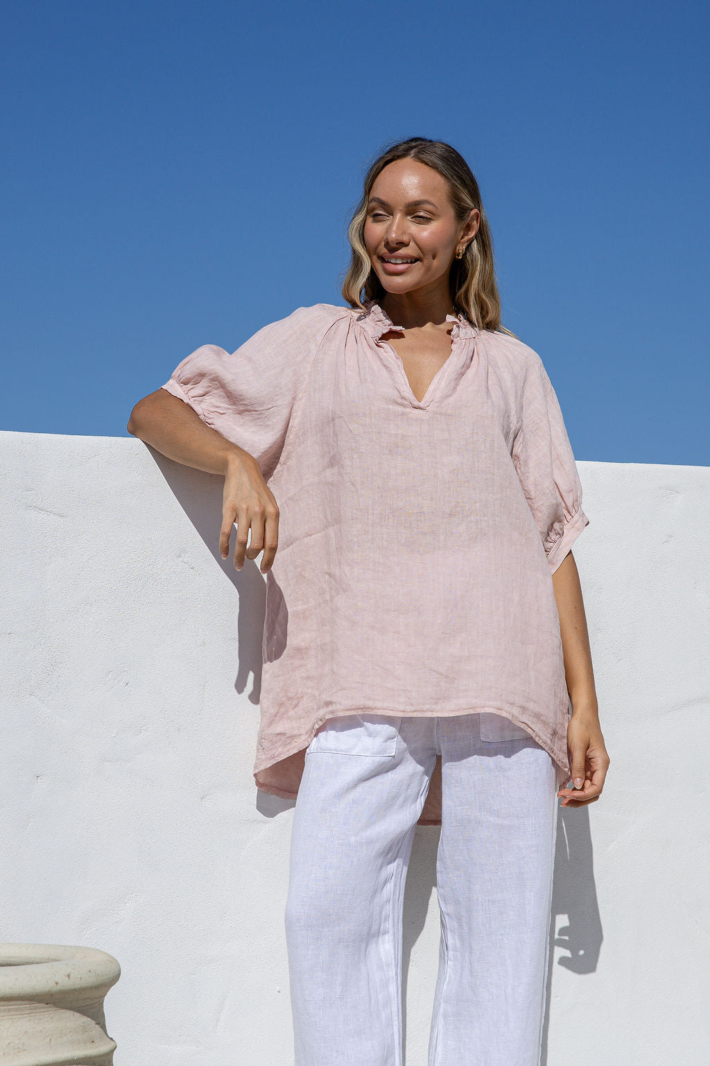 Vezzoso Linen Top - Blush