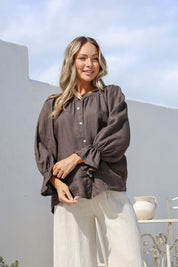 Tramonto Linen Top - Chocolate