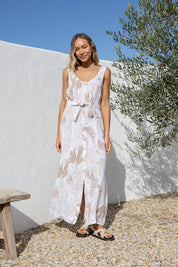 Pulsanti Linen Dress - Sand Leaf