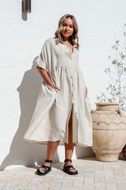 Peona Linen Dress - Sand