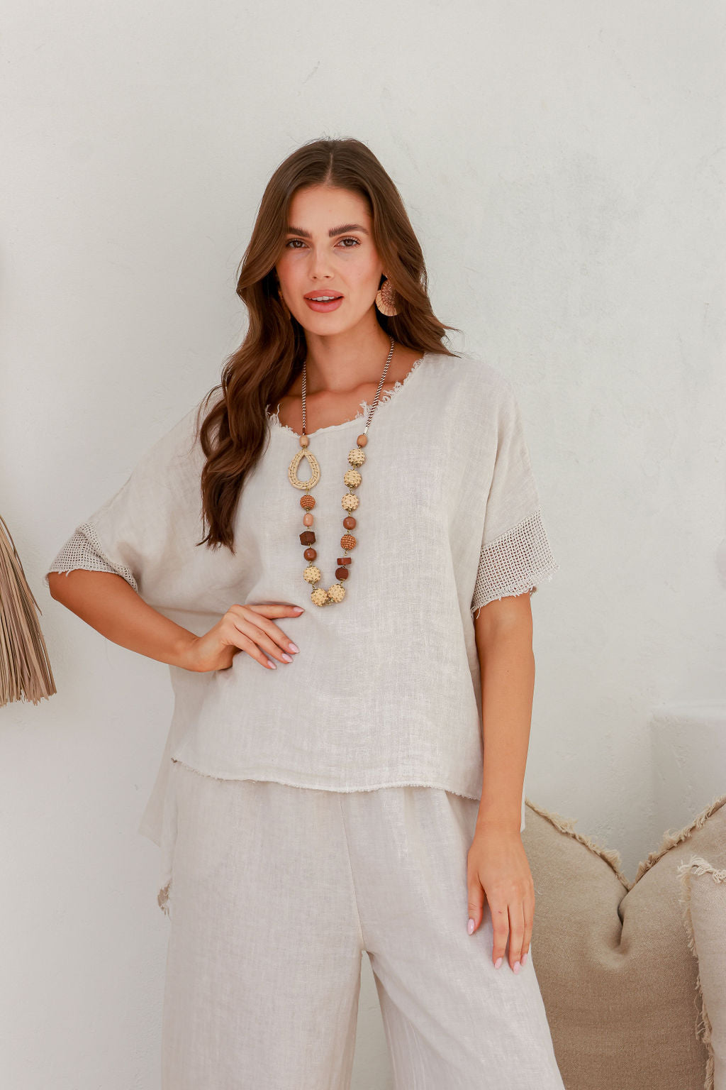 Delfina Linen Top - Sand