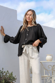Tramonto Linen Top - Black