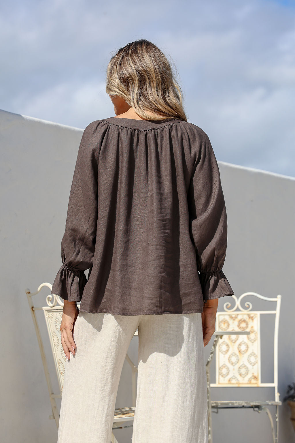 Tramonto Linen Top - Chocolate