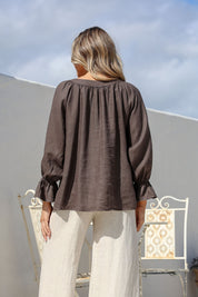 Tramonto Linen Top - Chocolate