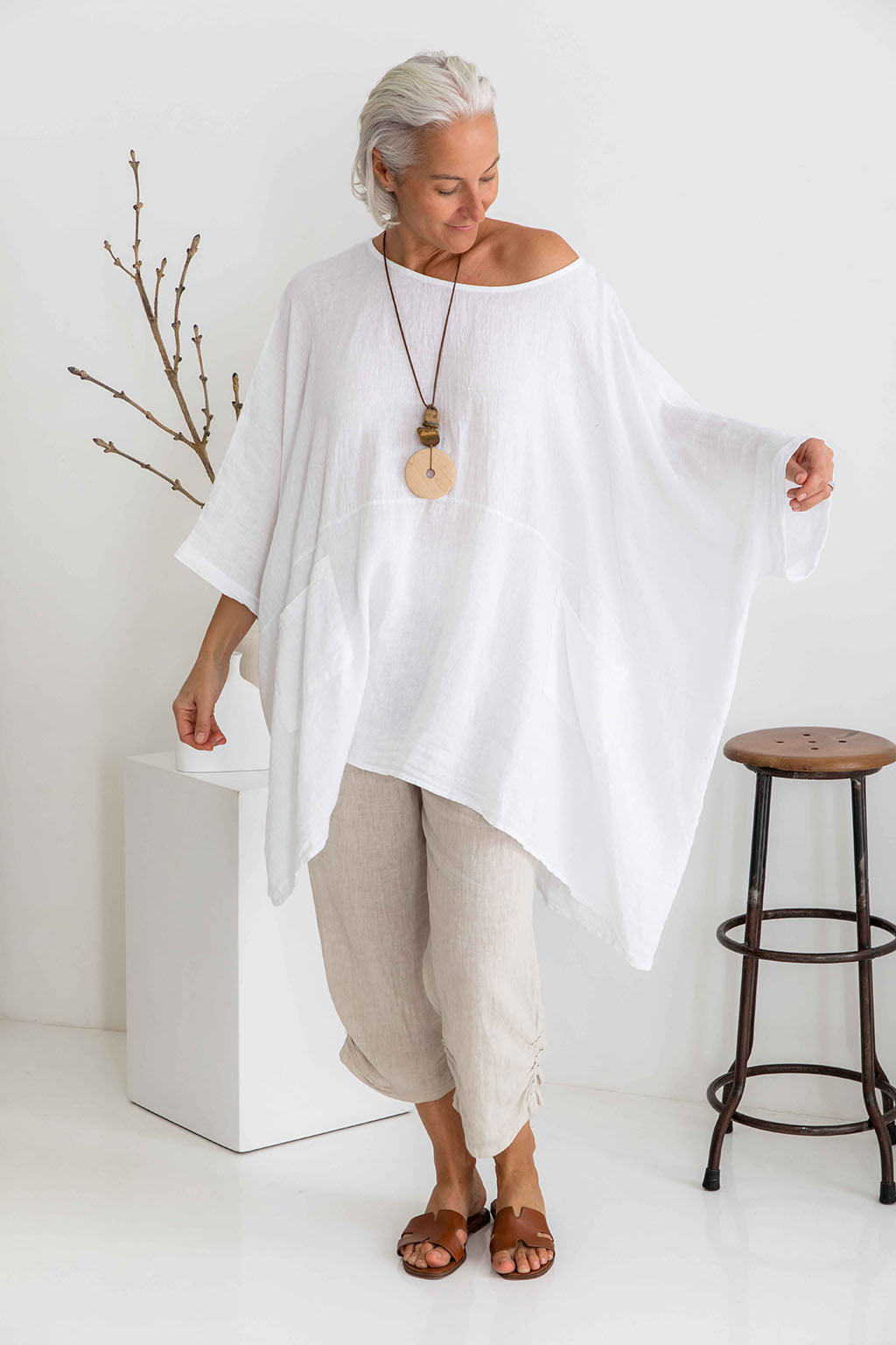 Bari Linen Top - White