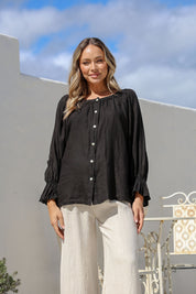 Tramonto Linen Top - Black