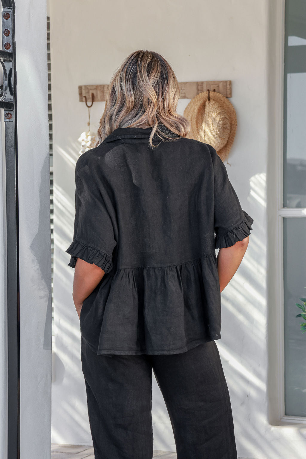 Viola Linen Top - Black