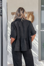 Viola Linen Top - Black