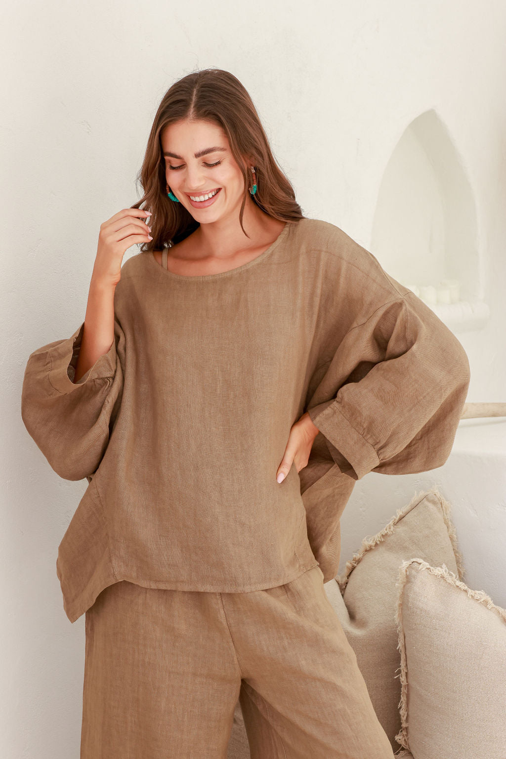 Cipria Linen Top - Mocha