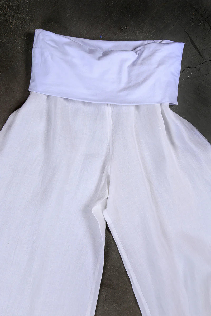 Soft Top Linen Pant - White