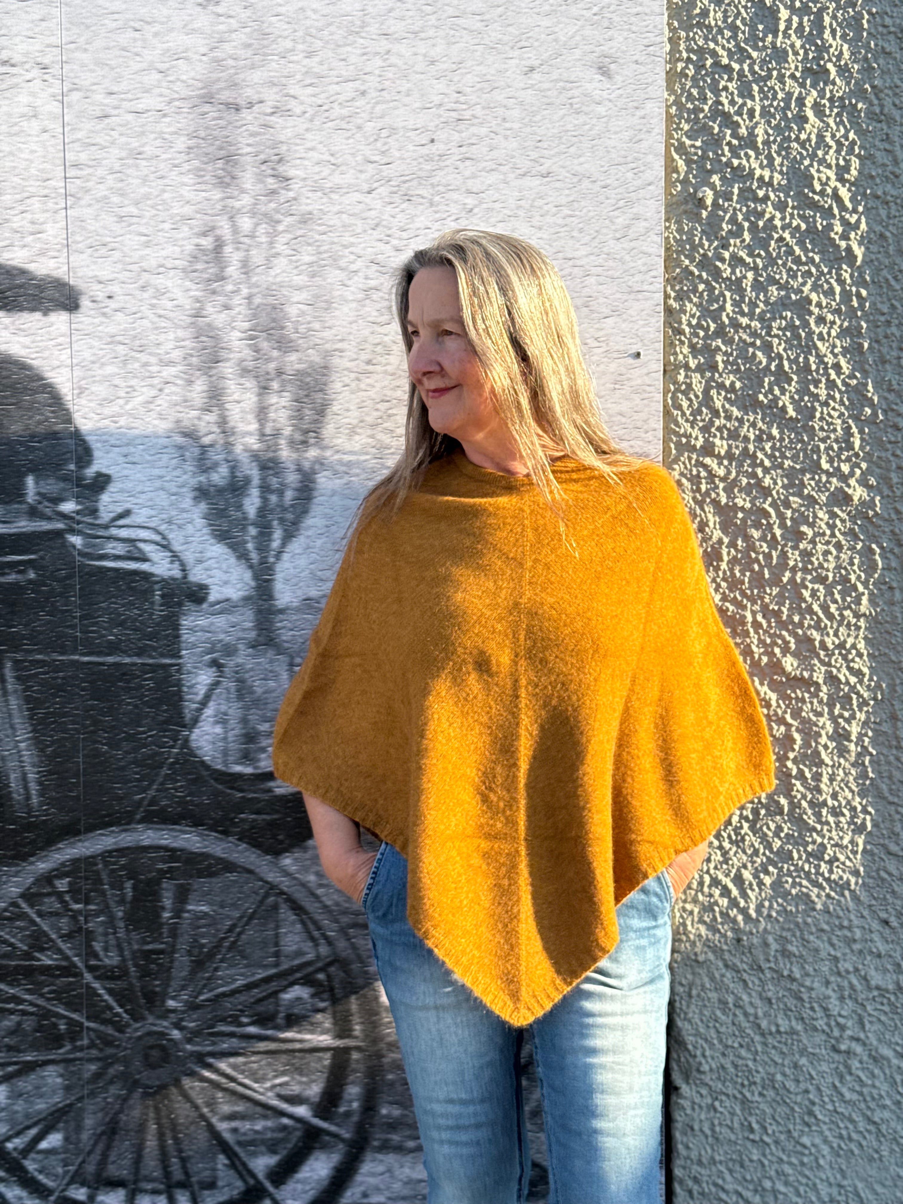 Possum/Merino Poncho - Gold