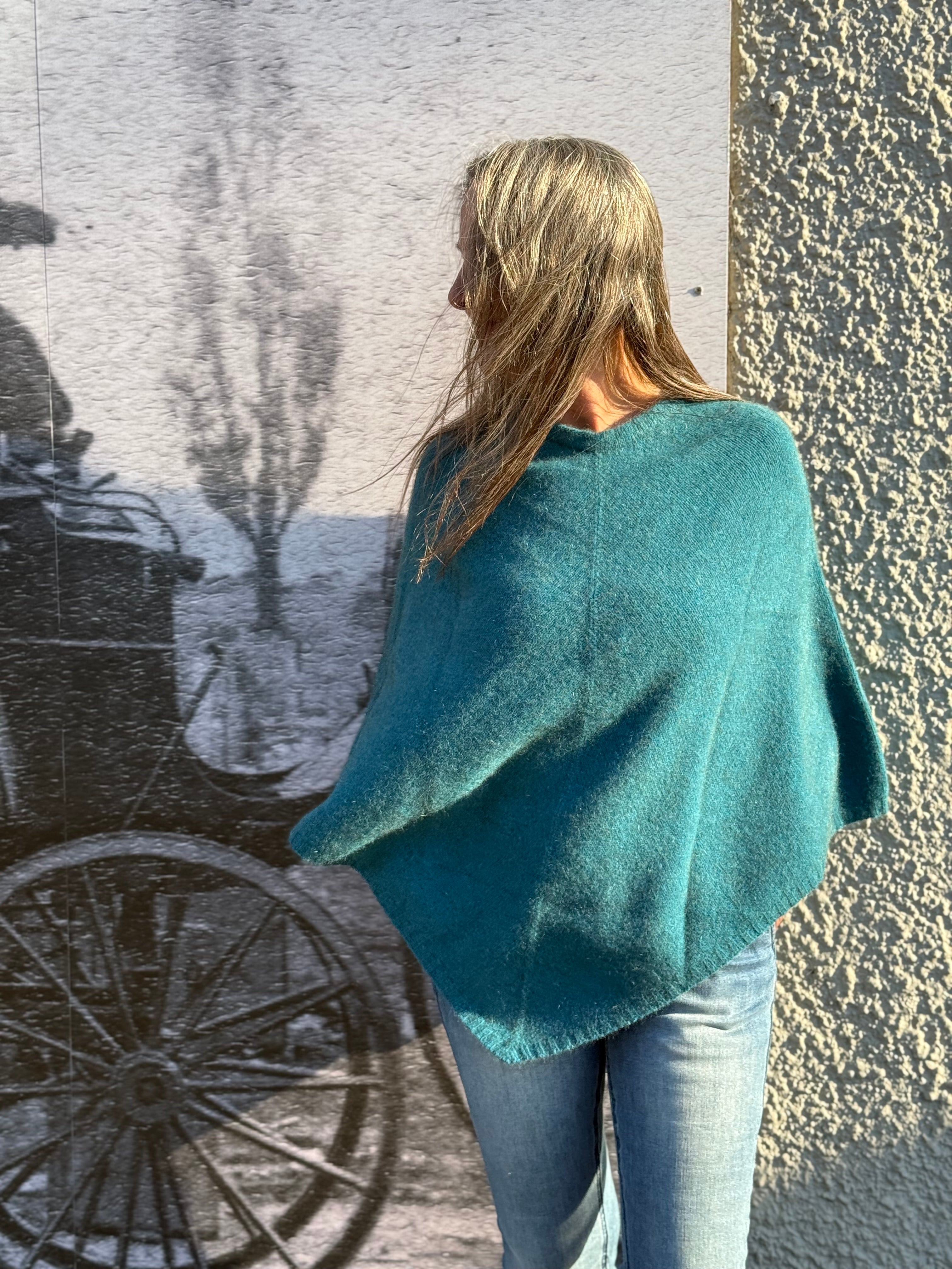 Possum/Merino Poncho - Teal