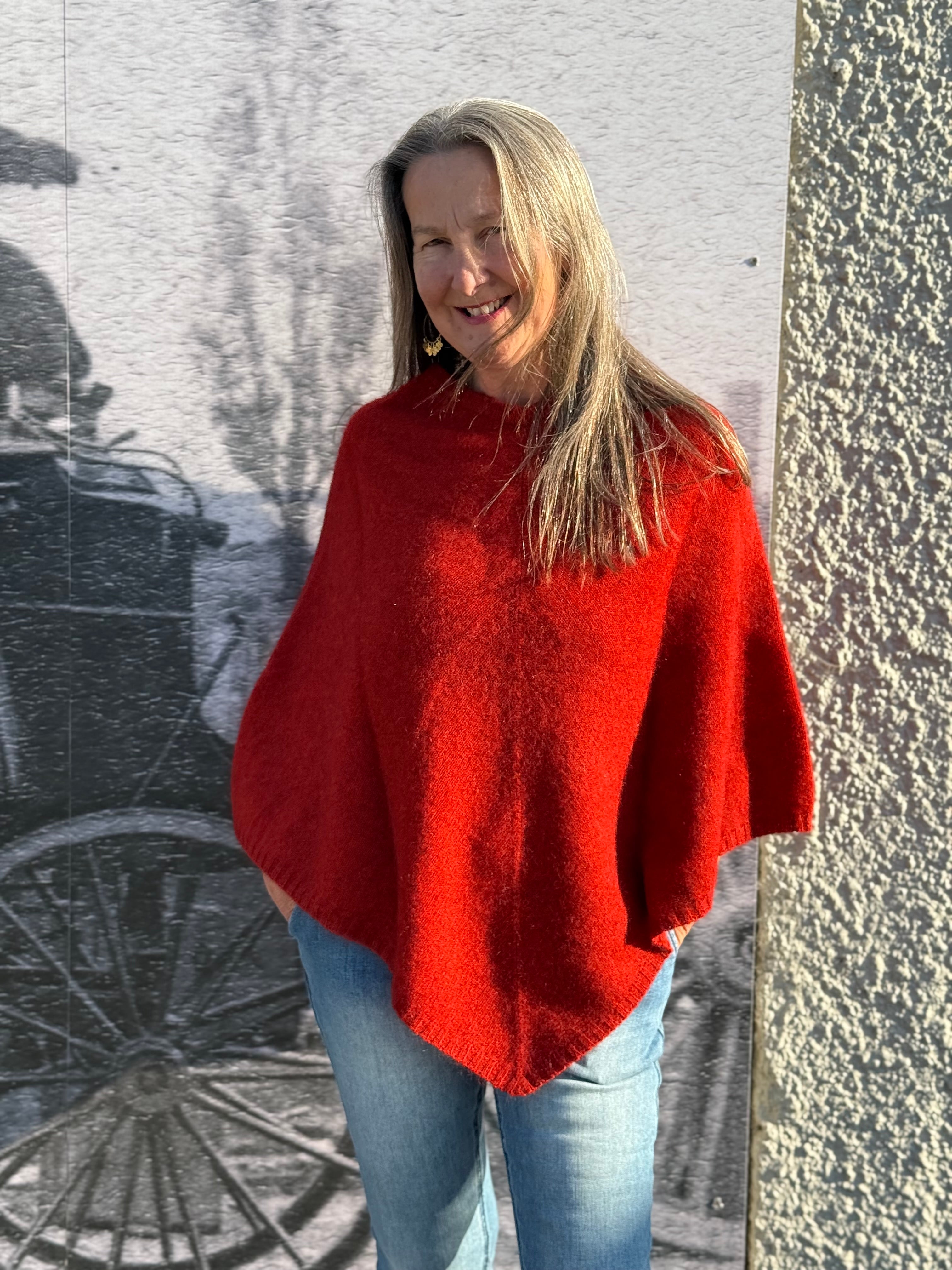 Possum/Merino Poncho - Pumpkin