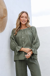 Tramonto Linen Top - Juniper