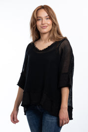 Carina Linen Top - Black