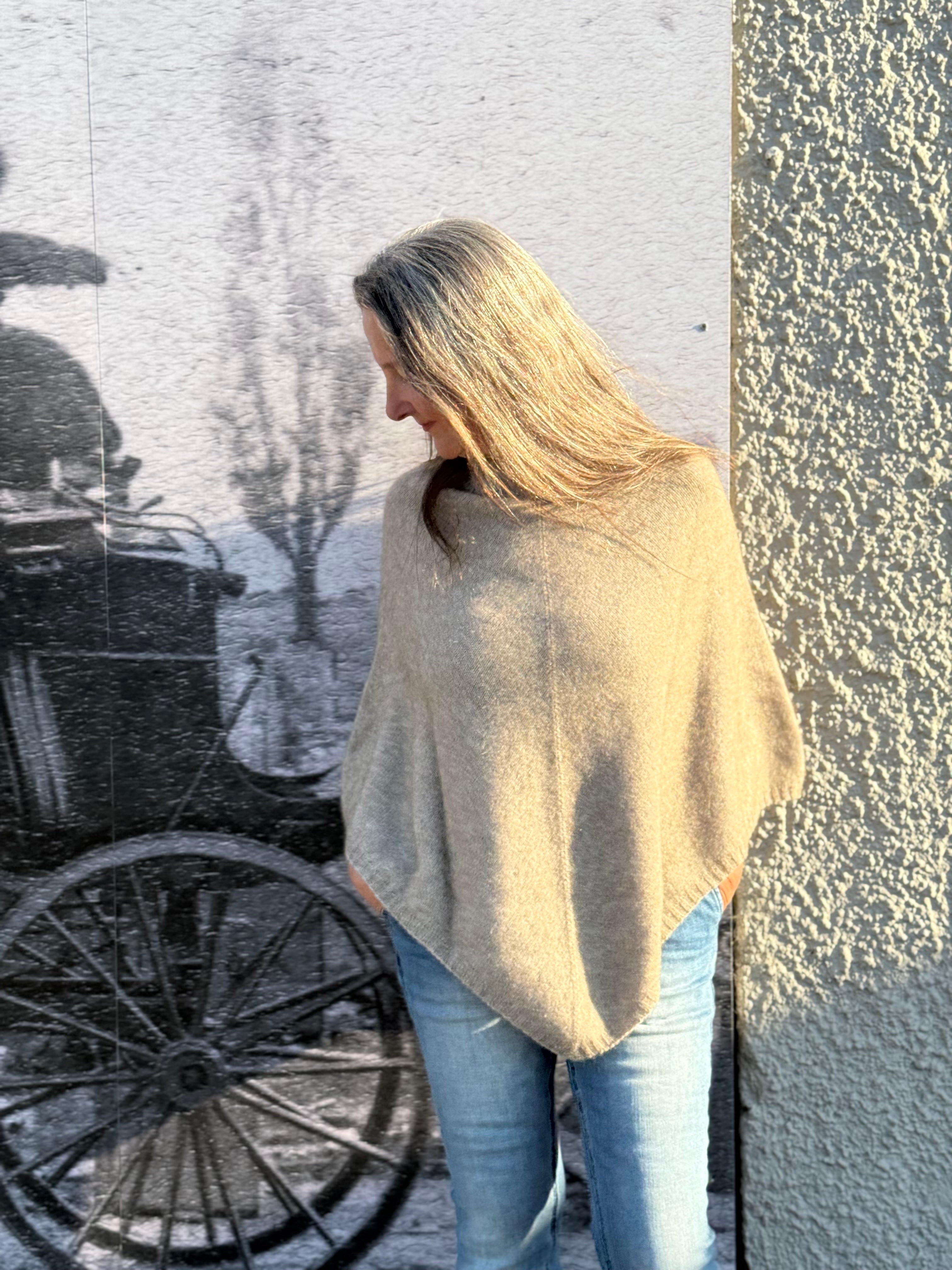Possum/Merino Poncho - Natural