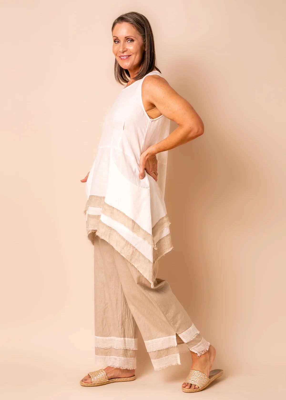 Winnie Linen Blend Top - Cream