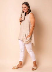 Joyce Linen Blend Top - Latte