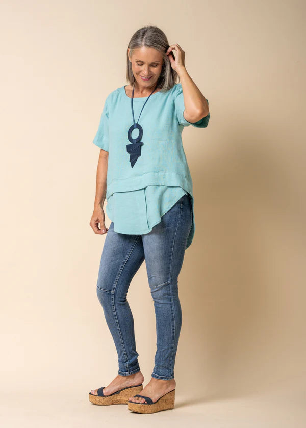 Talulla Linen Top - Aqua Mist